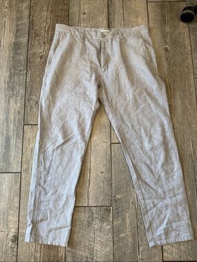Men's Light Gray Casual Linen-Blend Pants
